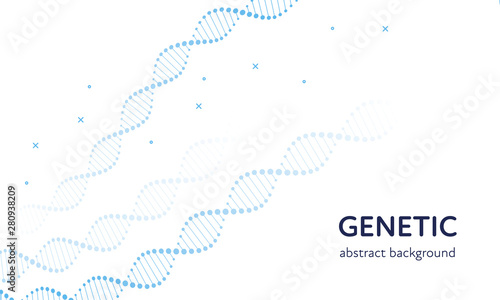 Vector genetic abstract banner template. Blue color gene dna spiral on white background. Design element for education, healthcare, medicine, science, clinic, experiment, therapy, research