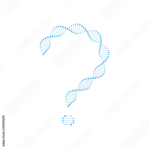 Vector genetic abstract banner template. Blue question mark of gene dna helix isolated on white background. Design element for education, healthcare, medicine, science, clinic, therapy, research