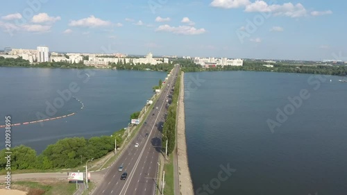 Wallpaper Mural Aerial view drone shot of bridge with cars on bridge road image transportation background concept. Aerial view of concrete bridge over river, car traffic on city bridge, transportation concept. Torontodigital.ca