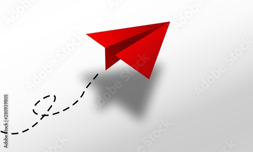 Group of white paper plane in one direction and one red paper plane pointing in different way on blue background. Business for innovative solution concept