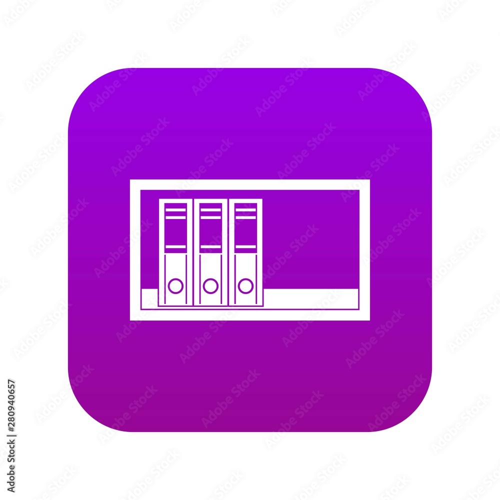 Office folders on the shelf icon digital purple for any design isolated on white vector illustration Office folders on the shelf icon digital purple for any design isolated on white vector illustration