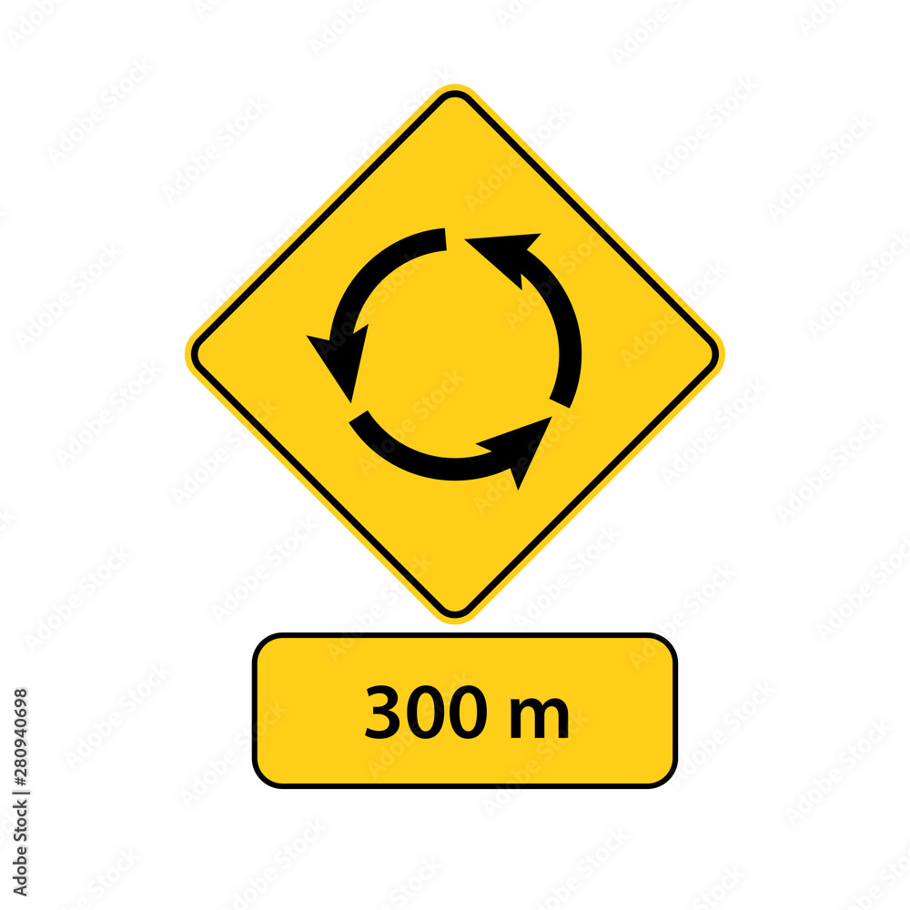 USA traffic road signs.roundabout is 300 meters ahead.vector ...