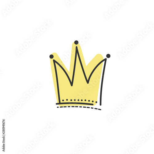 Illustration of the yellow crown in Doodle style. Hand drawn Vector sketch. EPS 10