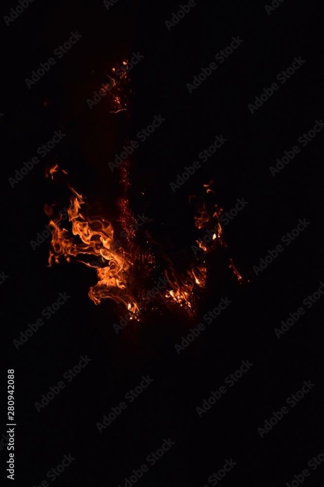 Burning of rice straw at night. Burning of rice straw at night.