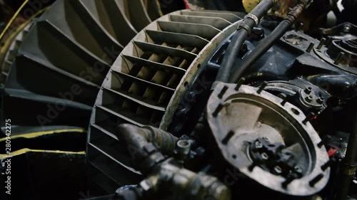 4K Close up footage running along an old Airplane Engine footage from a turboprop aircraft. Showing the details of the old aircraft that's now out of service.