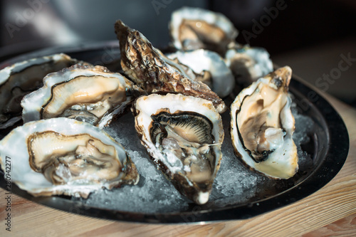 Oysters on the plate.