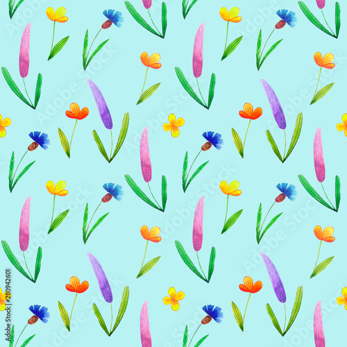 Colorful seamless pattern of wildflowers