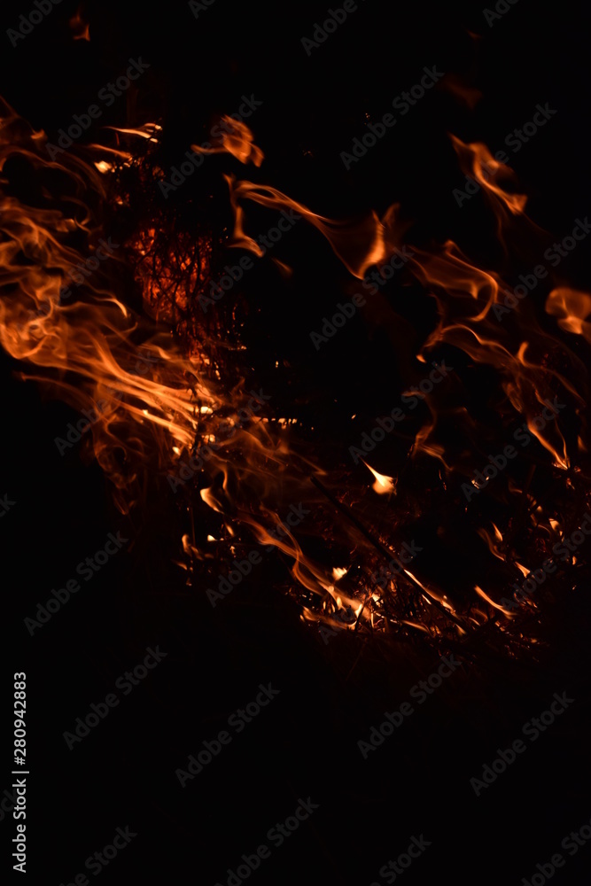 Burning of rice straw at night. Burning of rice straw at night.