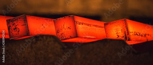 Konstfotografi Hot square steel bloom on the roll-table