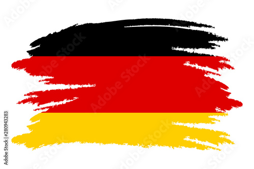 German flag. Brush painted German flag. Hand drawn style illustration with a grunge effect and watercolor. German flag with grunge texture. Vector illustration.