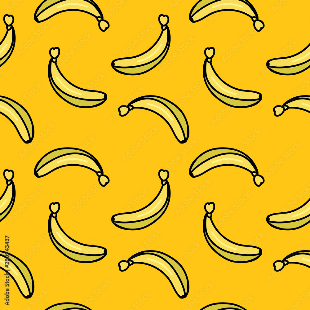 Seamless banana pattern with yellow background vector
