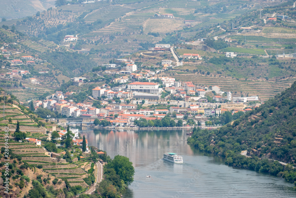 Overlooking a river cruise on the Douro River near Pinhao, Portugal