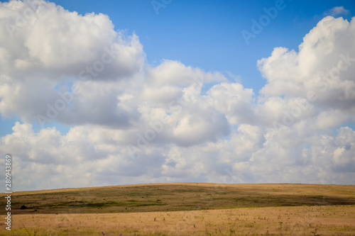 Russian open spaces. Crimea. Field. Summer Russian landscapes. . Grass and sky. Background summer landscape. Crimean fields