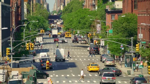 New York, United States, June 11, 2018: close overview on 10th street seen from the Highline walkway in downtown Manhatten