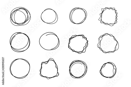 Hand Drawn circle sketch symbol. Vector scribble set. Thin Stroke icon banner
