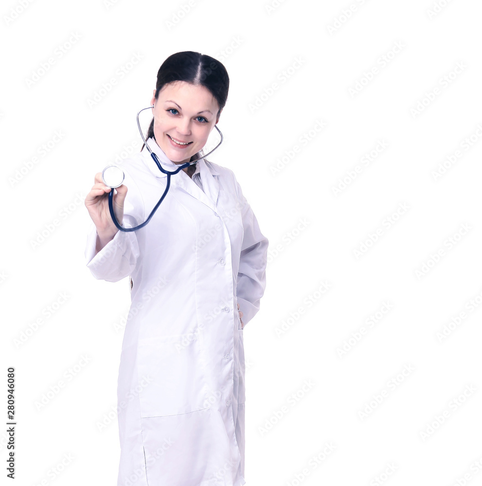 Handsome young doctor with stethoscope on isolated white background Handsome young doctor with stethoscope on isolated white background