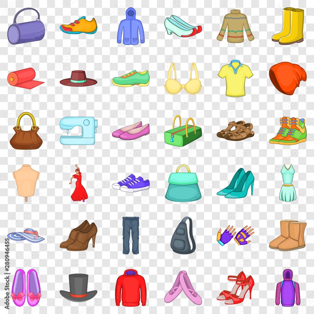 Vogue icons set. Cartoon style of 36 vogue vector icons for web for any design