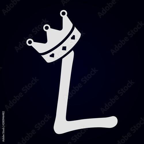 Caligrafía de la letra L con corona en la parte superior