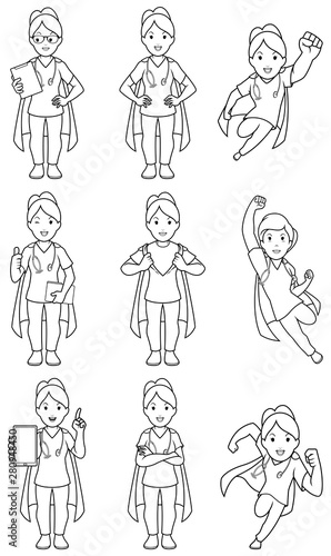 Super Nurse Female Line Art