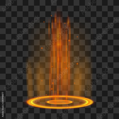 Magic portal. Futuristic orange and violet teleport. Vector fantasy light effect.