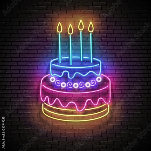 Vintage Glow Signboard with Cake and Candles