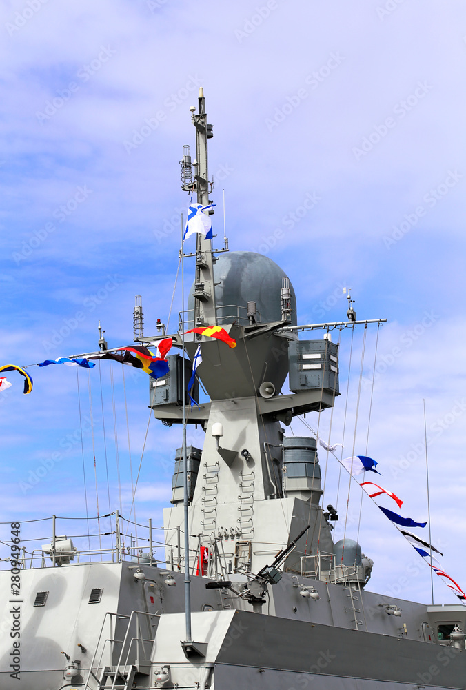 Modern warship of the Russian Navy, view from the ship feed Modern warship of the Russian Navy, view from the ship feed