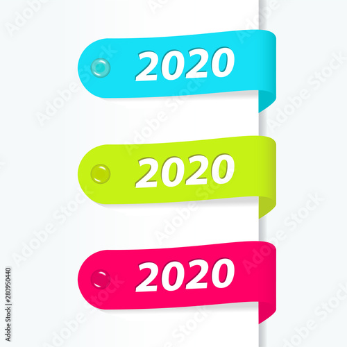 New Year 2020, New Year label, hanging red tag, vector abstract image, banners and cards design