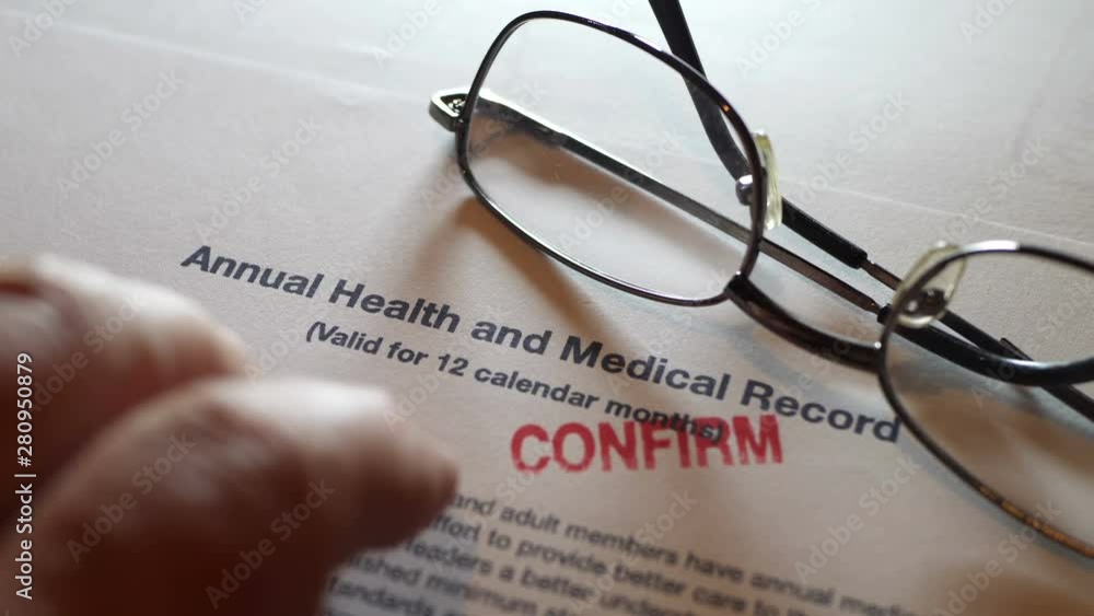 Finger tapping on health and medical record Finger tapping on health and medical record