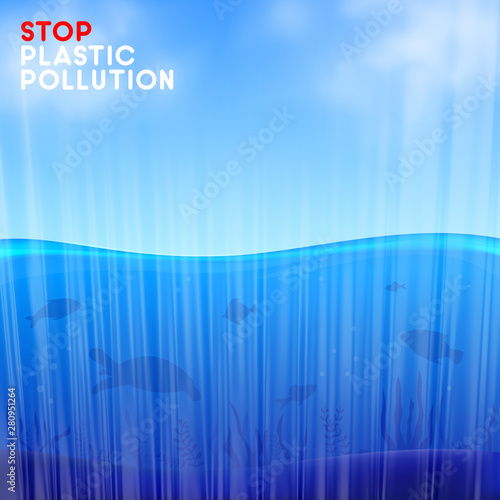 Stop plastic pollution banner. Ocean contamination design concept. Vector illustration.