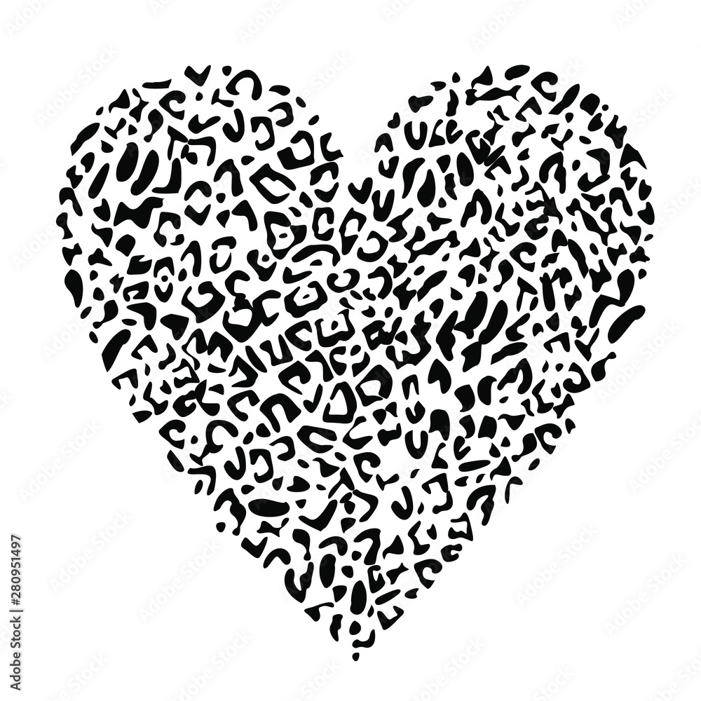 Design for a shirt of a leopard print heart isolated on white