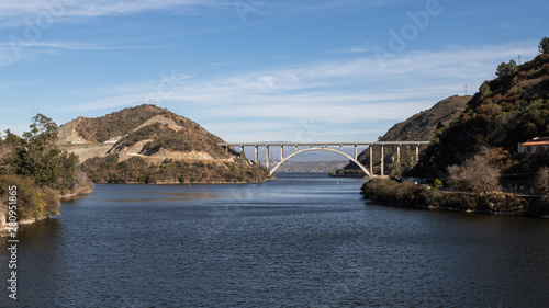 Power plant reservoir lake and bridge