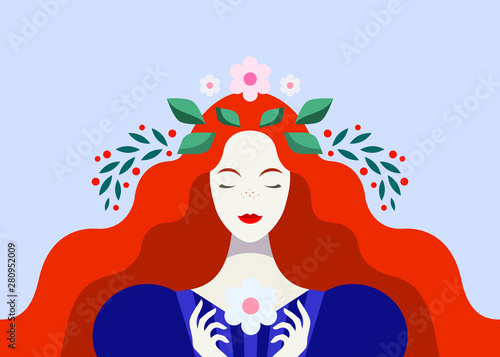 Redhead woman with flowers