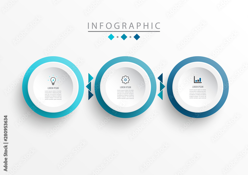 Vector Infographic label design template with icons and 3 options or steps. Can be used for process diagram, presentations, workflow layout, banner, flow chart, timeline infographics, chart. - obrazy, fototapety, plakaty 