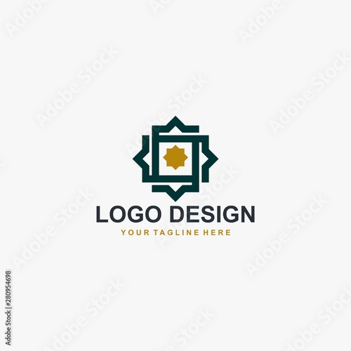 Islamic logo design vector. Mosque abstract illustration logo. Gold arabic ornament vector icon. 