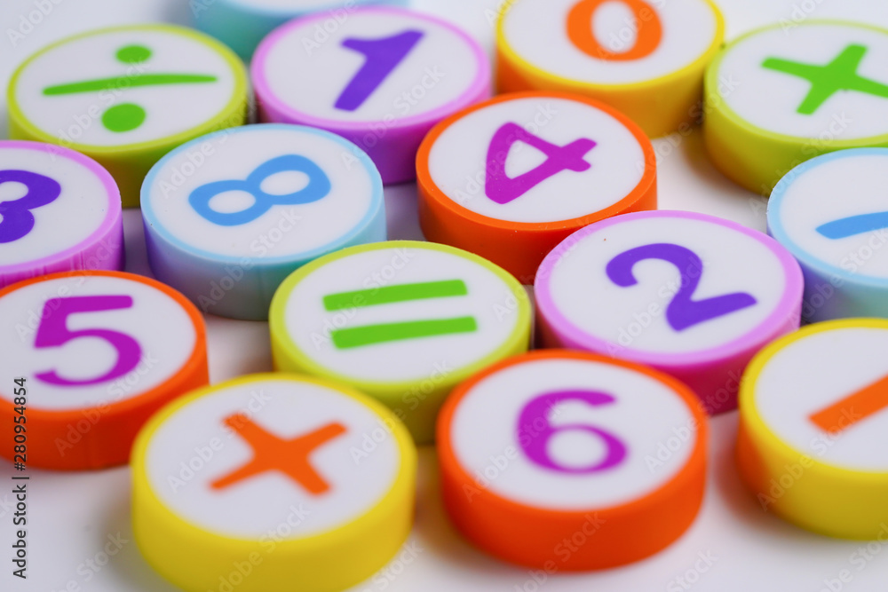 Fototapeta premium Math Number colorful on white background : Education study mathematics learning teach concept.