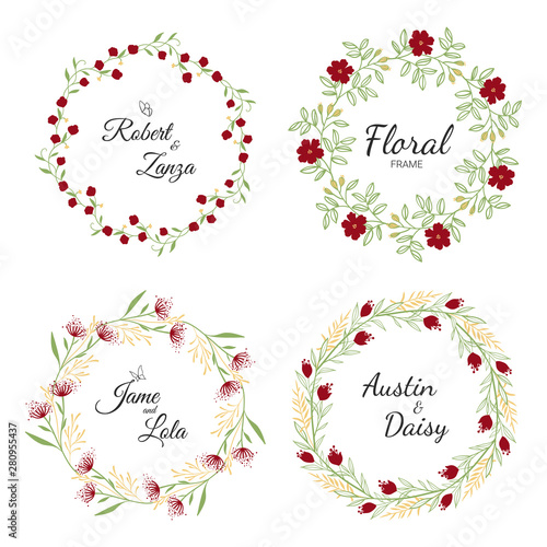 Hand drawn floral wreath collection for wedding, marry card.