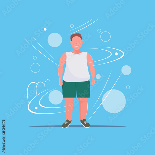 fat overweight man standing pose unhealthy lifestyle concept obese guy in casual clothes over size male cartoon character full length flat