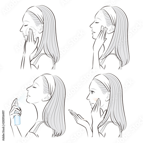 メイクをしている女性のイラスト