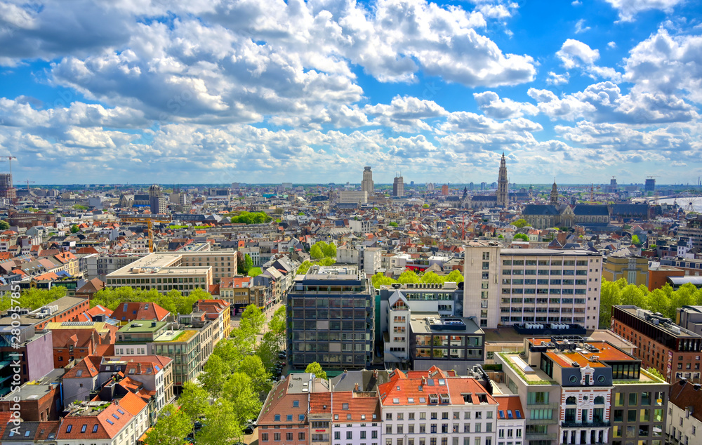 Fototapeta premium An aerial view of Antwerp (Antwerpen), Belgium on a sunny day.