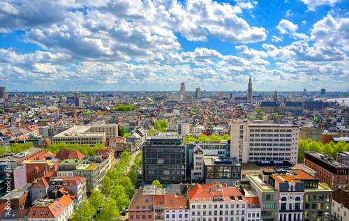 An aerial view of Antwerp (Antwerpen), Belgium on a sunny day.