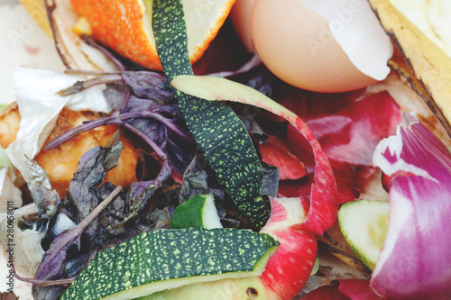 heap of organic waste, food leftovers ready to compost, recycling, ecology care concept