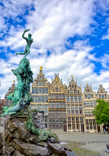 The Brabo Fountain located in the Grote Markt (Main Square) of Antwerp (Antwerpen), Belgium.