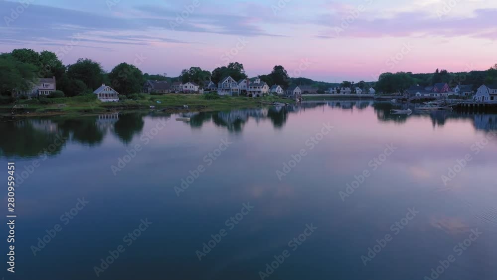 Flat calm water 4K AERIAL over Cape Porpoise at Sunset Flat calm water 4K AERIAL over Cape Porpoise at Sunset