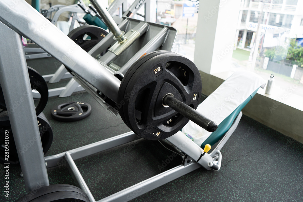 weight in gym room, close up horizontal photo