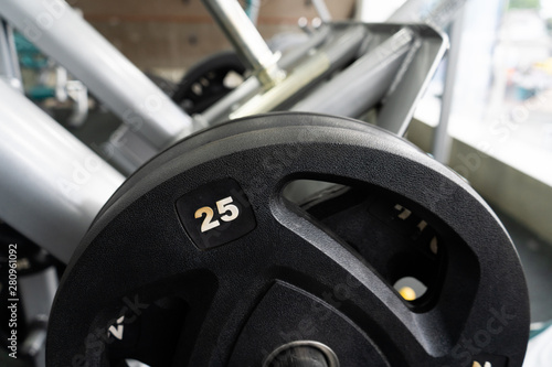 weight in gym room, close up horizontal photo