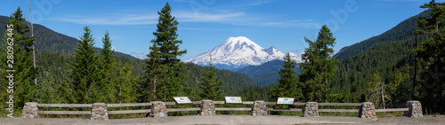 Beautiful American Mountain Landscape view during a sunny summer day. Taken in Paradise, Mt Rainier National Park, Washington, United States of America.