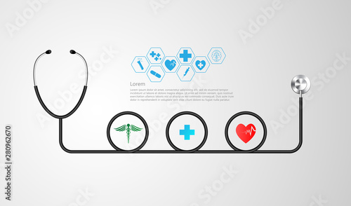 stethoscope and infographic. Medical and healthcare template. Vector illustration