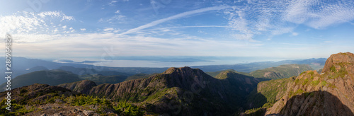 Beautiful Panoramic view of Canadian Mountain Landscape during a vibrant summer day. Taken at Mt Arrowsmith, near Nanaimo, Vancouver Island, BC, Canada.