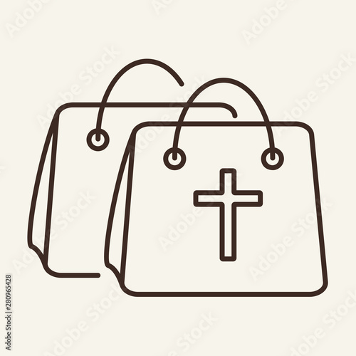 Halloween packs vector line icon. Bag, Halloween, cross. Holiday concept. Vector illustration can be used for topics like holiday, Halloween, symbol
