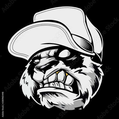 angry panda head wearing a hat.vector hand drawing,Shirt designs, biker, disk jockey, gentleman, barber and many others.isolated and easy to edit. Vector Illustration
